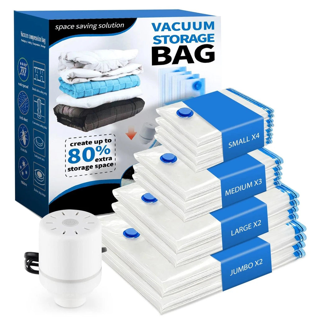 11 Pack Vacuum Storage Bags With Electric Pump 4 Sizes Space Saver For Clothes|406740608396