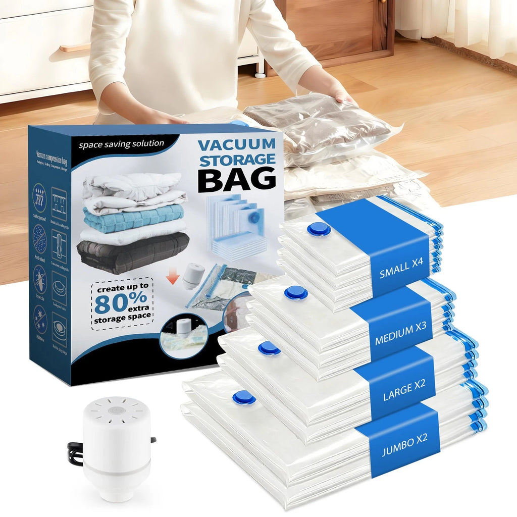 11 Pack Vacuum Storage Bags With Electric Pump 4 Sizes Space Saver For Clothes|406740608396