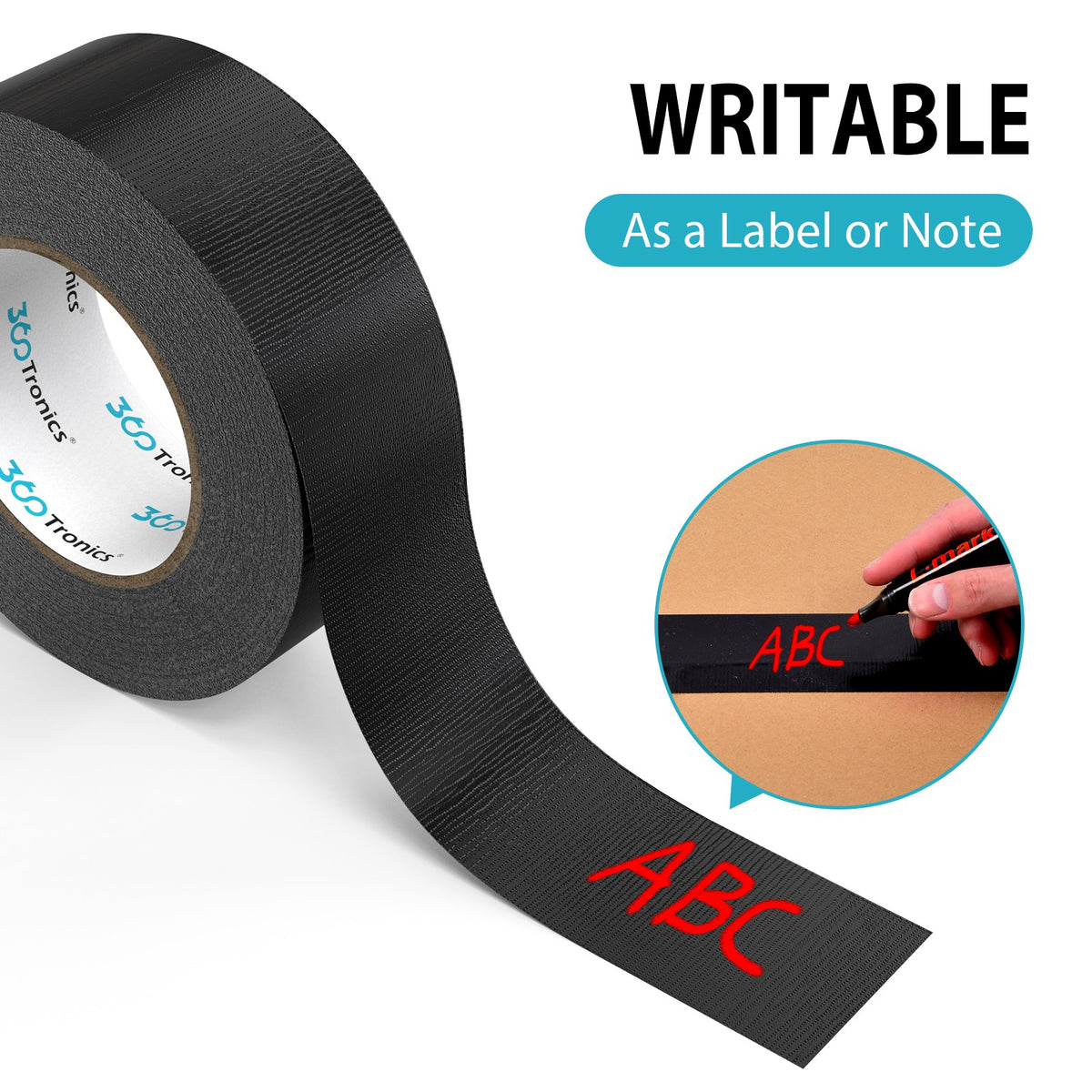Black Duct Tape 2" x 30yds Roll, IP65 Waterproof Heavy Duty for Crafts & Repairs - Picture 5 of 7