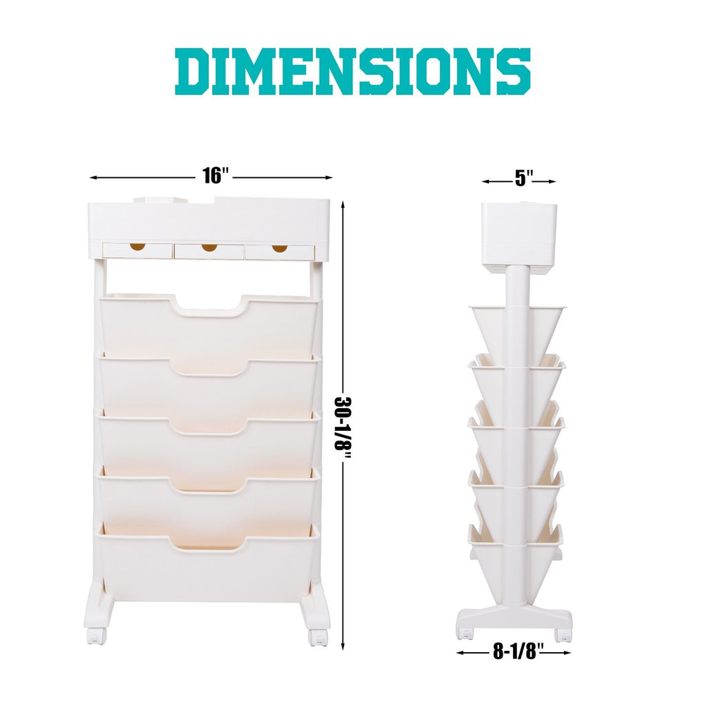 6-Tier Rolling Book Cart Mobile Storage Organizer with Wheels for Office Home - Picture 2 of 7