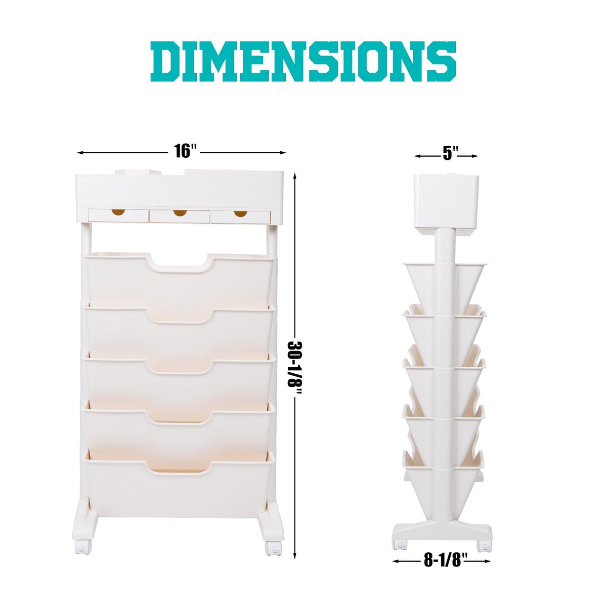 6-Tier Rolling Book Cart Mobile Storage Organizer with Wheels for Office Home - Picture 2 of 7