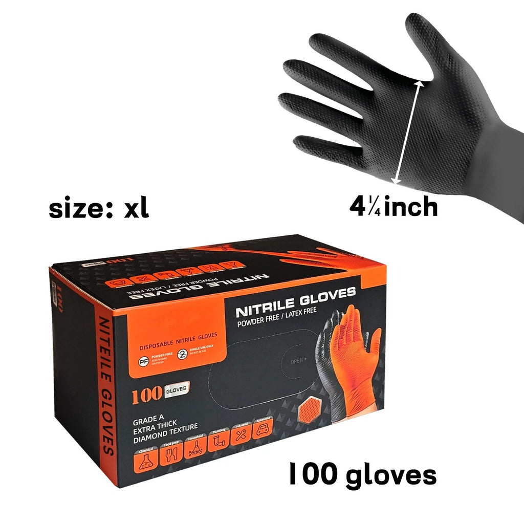 Heavy Duty Black Nitrile Gloves, ULTRA 10 Mil Diamond Textured Grip | 100 Count - Picture 7 of 7