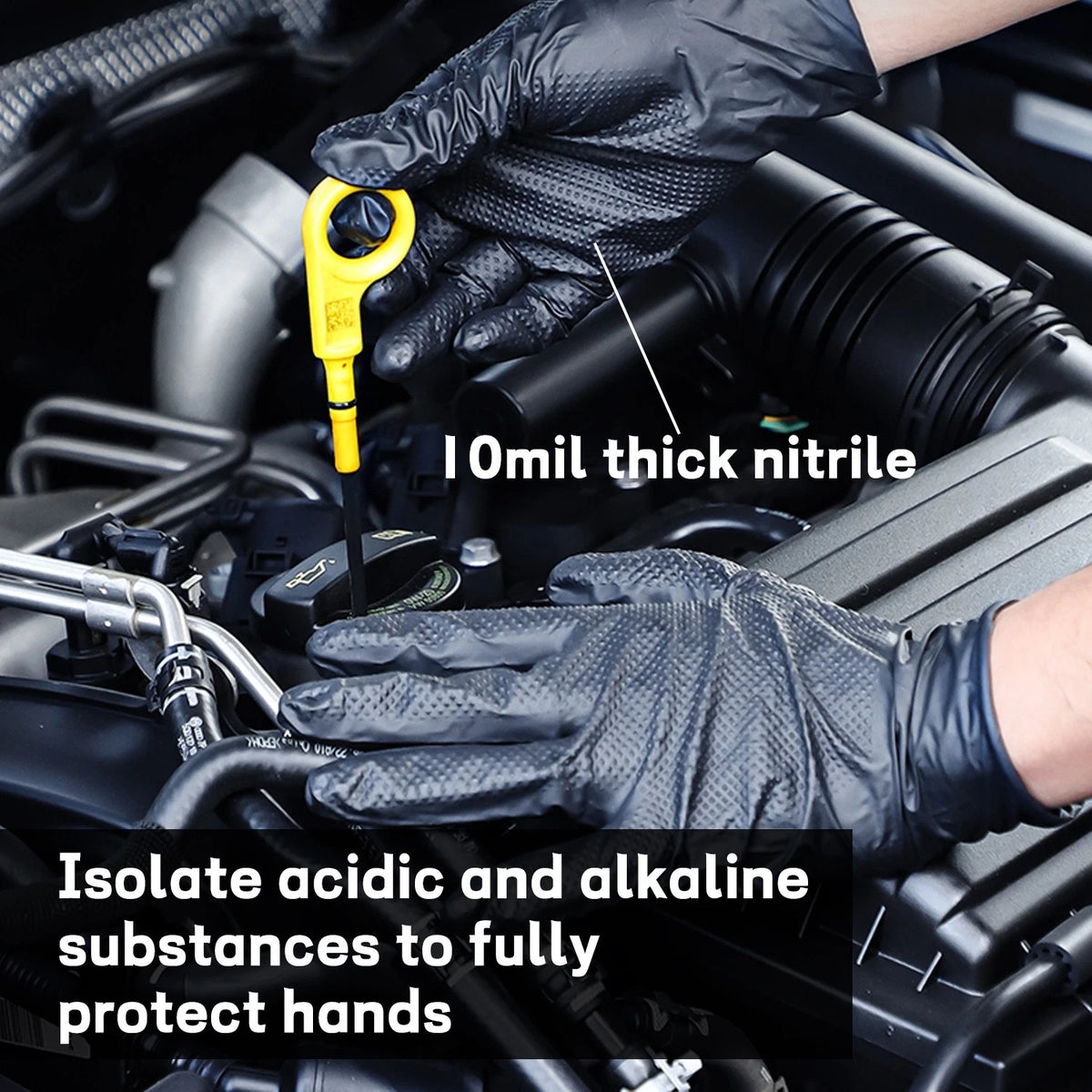Heavy Duty Black Nitrile Gloves, ULTRA 10 Mil Diamond Textured Grip | 100 Count - Picture 3 of 7