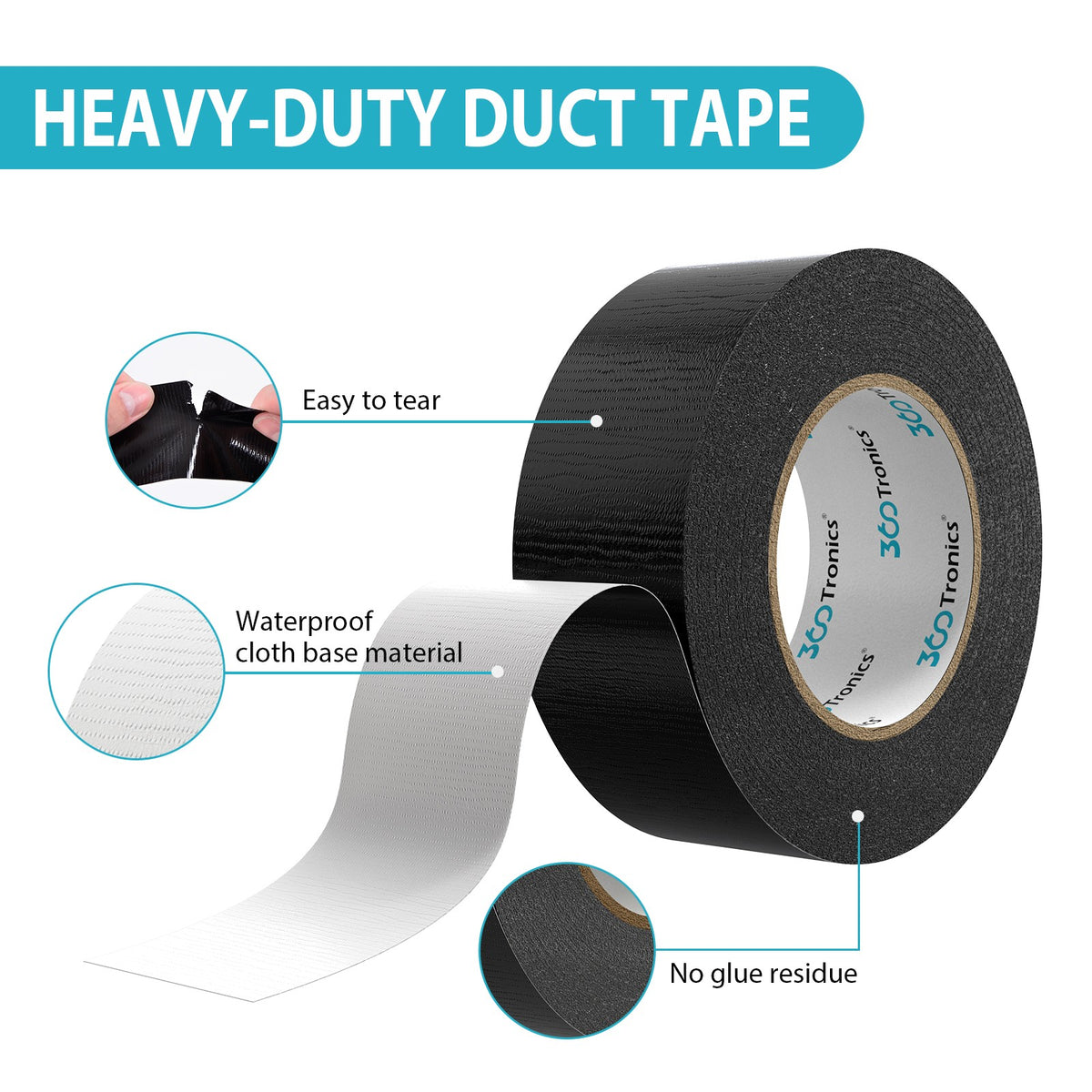 Black Duct Tape 2" x 30yds Roll, IP65 Waterproof Heavy Duty for Crafts & Repairs - Picture 4 of 7