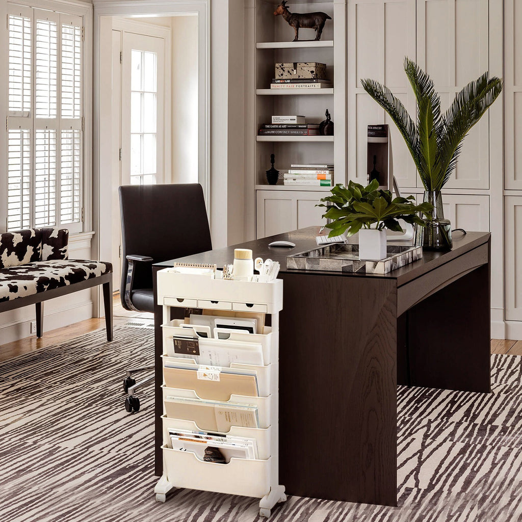 6-Tier Rolling Book Cart Mobile Storage Organizer with Wheels for Office Home - Picture 6 of 7
