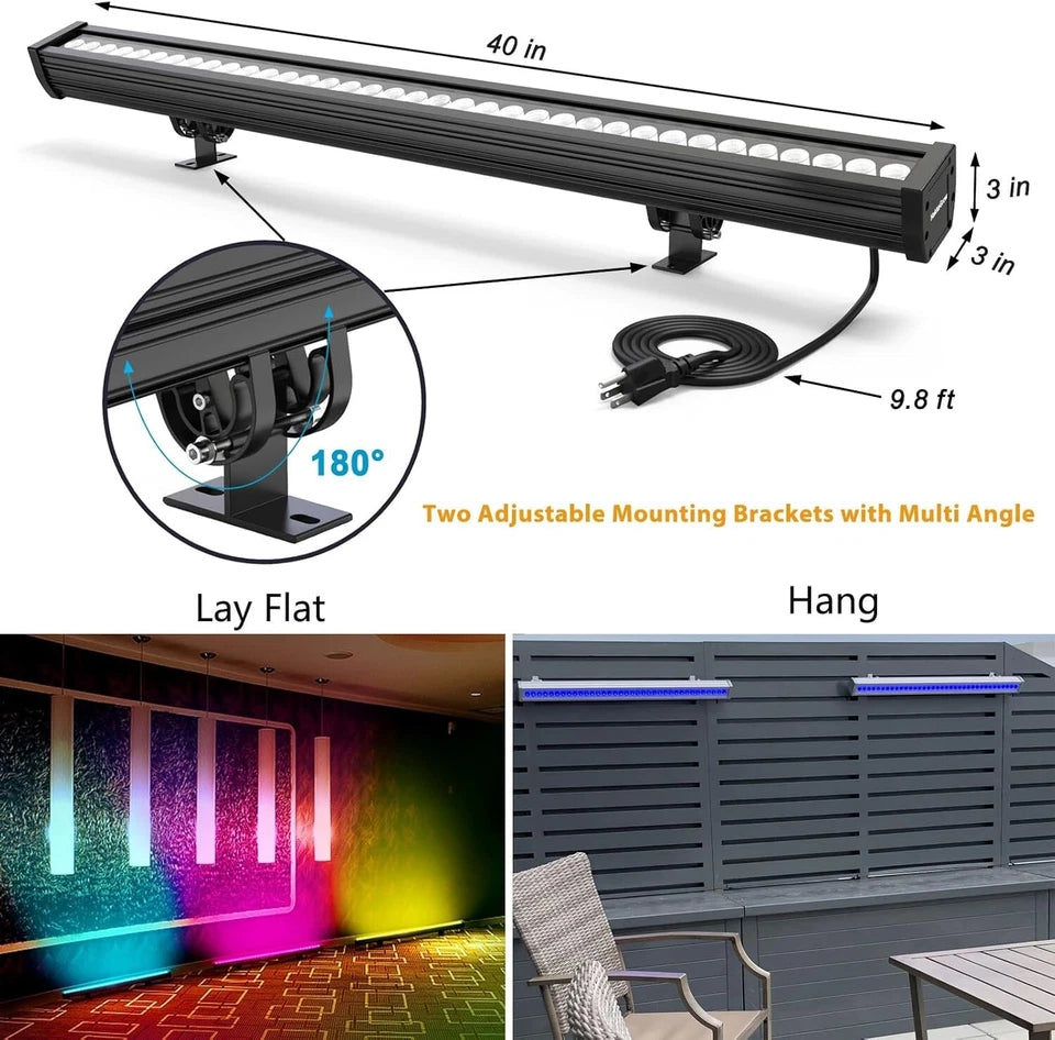 144W RGBW LED Wall Washer Light Bar, Outdoor Waterproof, Hand Remote Control
