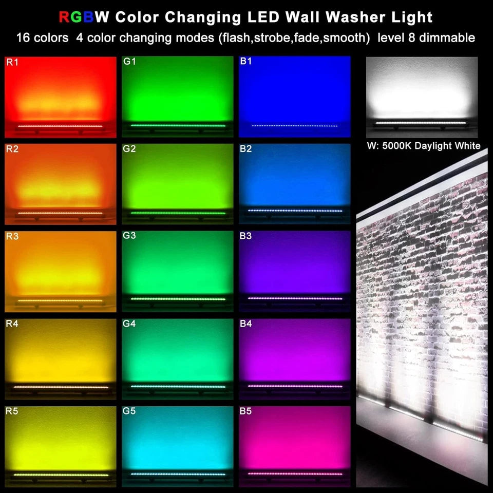 144W RGBW LED Wall Washer Light Bar, Outdoor Waterproof, Hand Remote Control