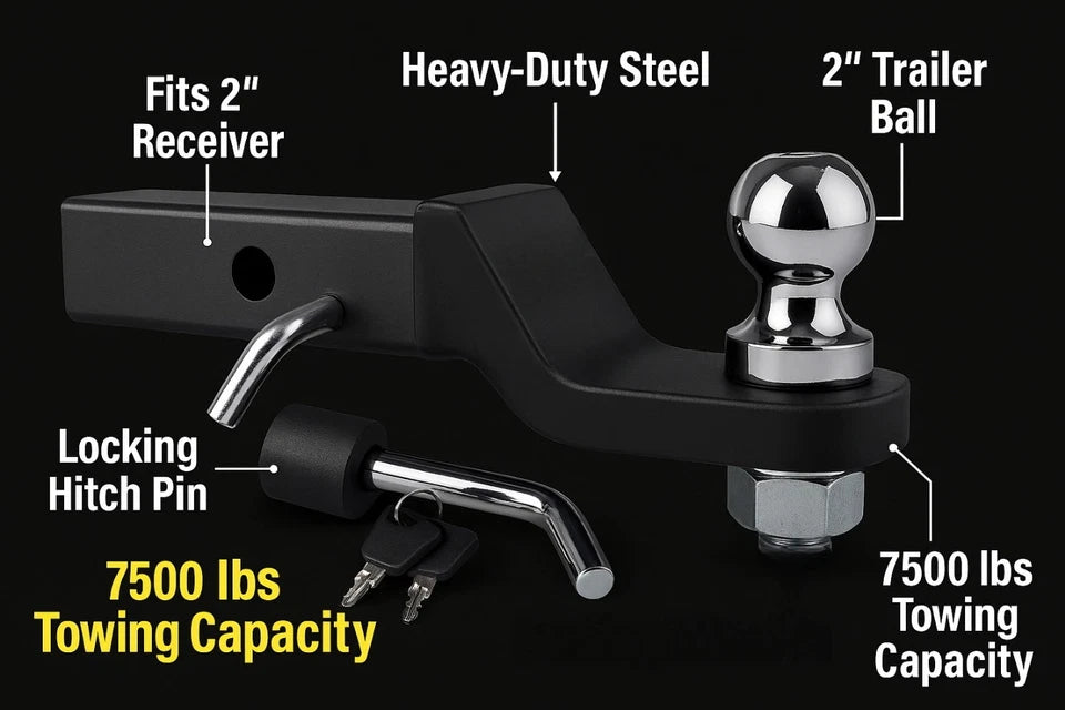 Trailer Hitch Ball Mount, for 2" Receiver with 2-5/16" Ball 2" Drop 7500 lbs